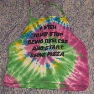 Omighty tie dye halter wish you were 🍕 top size L